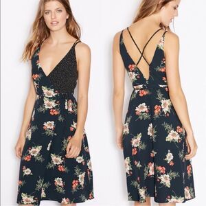 TOPSHOP | Multiprint Floral & Polka Dot Midi Wrap Dress Cross Straps Women’s 6